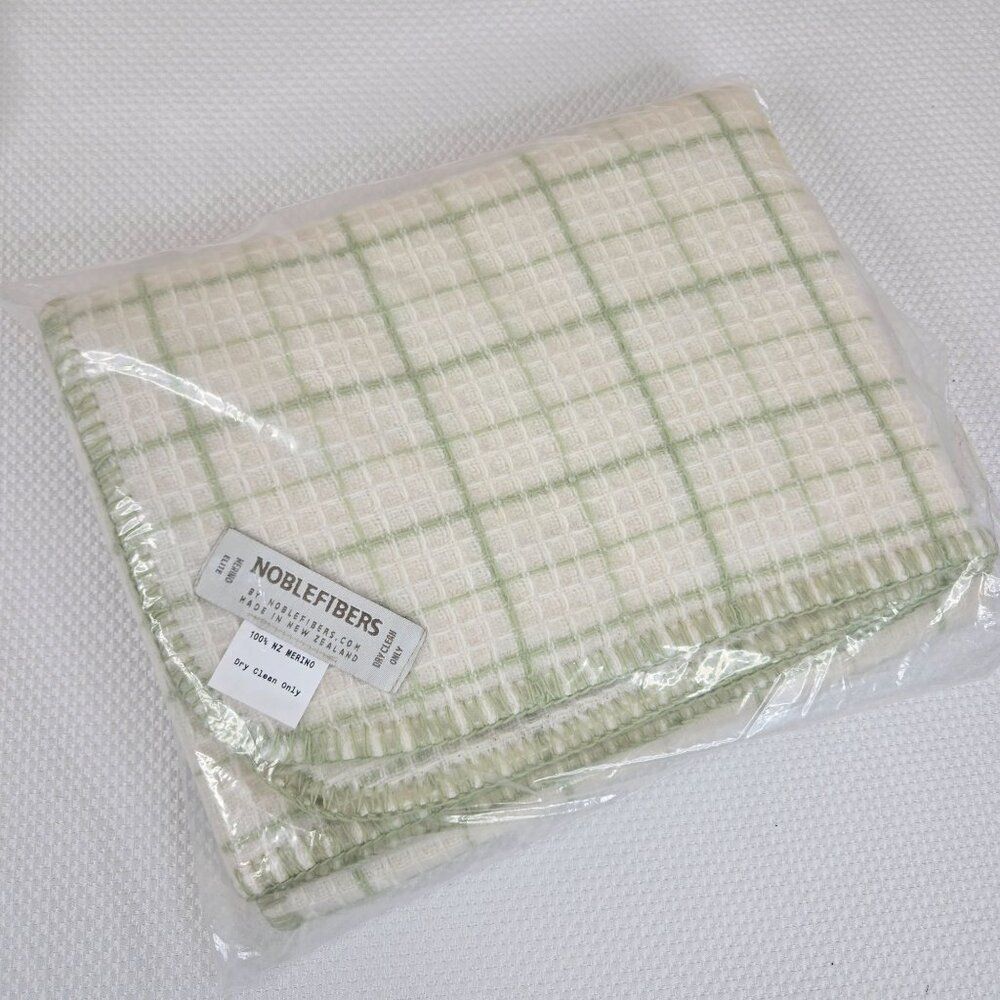 Noblefibers NZ Merino Wool Blanket Green White Checkered New Zealand